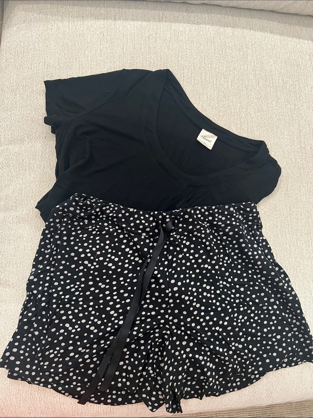 Soma Black Tee with Black & White Polka Dot Shorts.. never worn